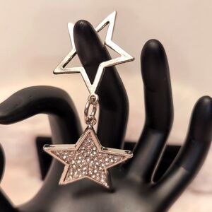 Silver Toned Statement Stoned Star Pendant With Second Overlapping Star